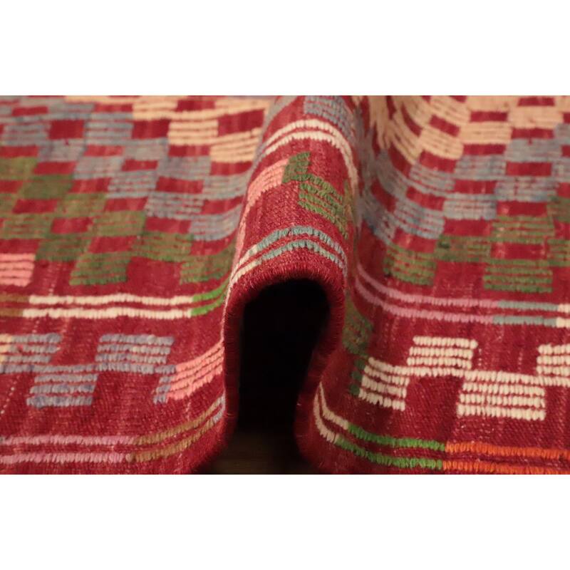 Hand Woven Oriental 100% Wool Carpet Southwestern Tribal Multi-Colored Kilim Area Rug - 9' 4'' X 6' 1''