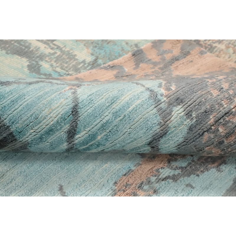 Hand Knotted Oriental Viscose Silk Carpet Modern Animal Pictorial Multi-Colored Abstract Area Rug - 6' 8'' X 4' 6''