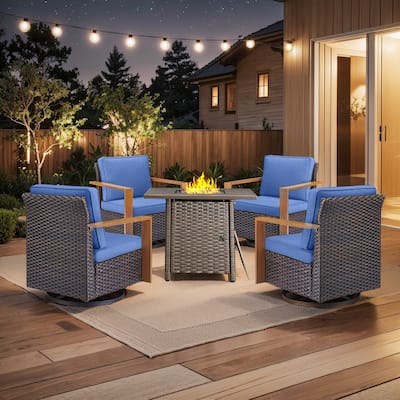Pocassy 5-Piece Outdoor Swivel Chair with Fire Pit Table Set