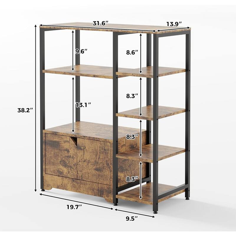 Bakers Rack with Storage Cabinet, 5 - Tier Coffee Bar with Shelves