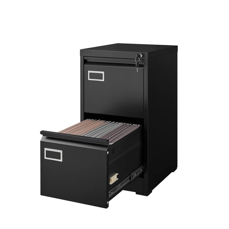 Modern 2-Drawer Filing Cabinet, Vertical File Cabinet with Lock and Silent Slide Rail Adjustable Rod, for Home Office