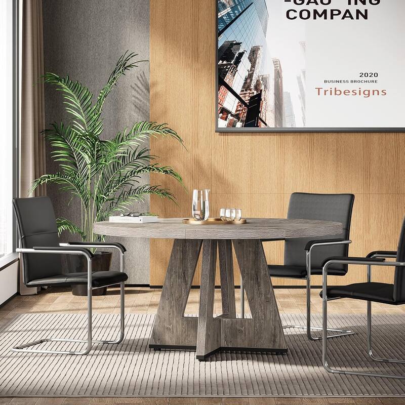 47" Round Conference Table Meeting Room Table with Thickened Top Wood Base Modern Training Desk for Conference/Seminar Room