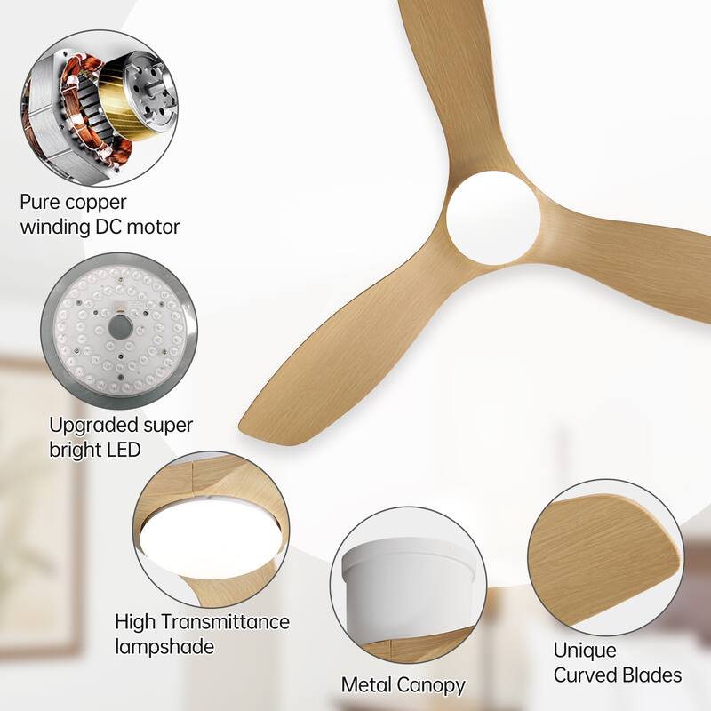 52in Smart Low Profile Ceiling Fans with Lights Remote Quiet DC Motor Control with WIFI Alexa App - 52