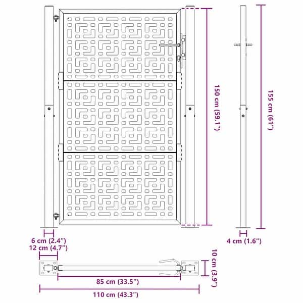 dimension image slide 0 of 7, vidaXL Garden Gate Black 39.4x49.2" Steel Trace Design