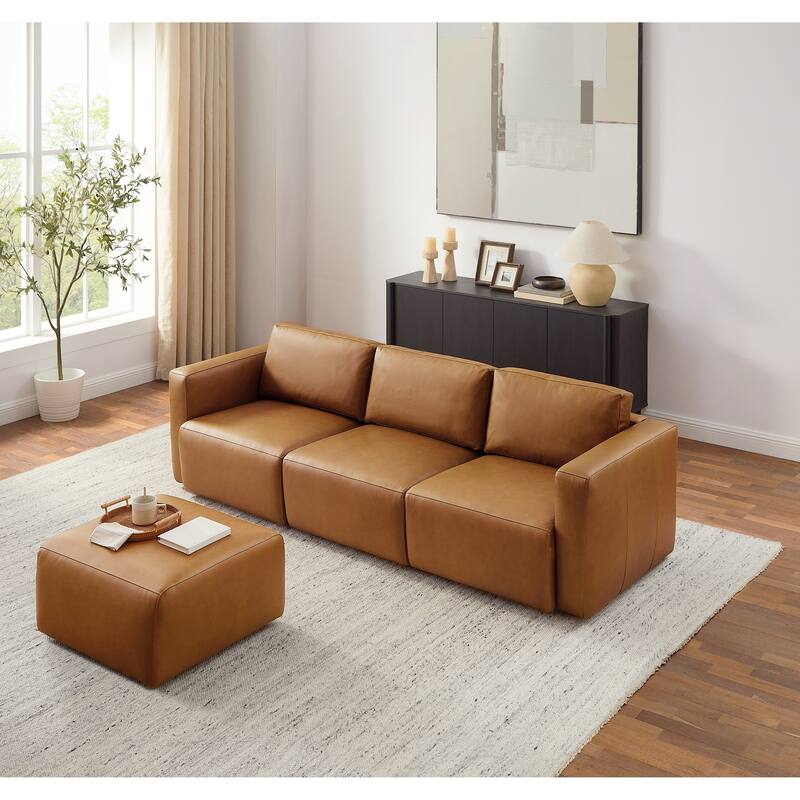 Art Leon Genuine Leather 4-Piece Modular Sectional Sofa