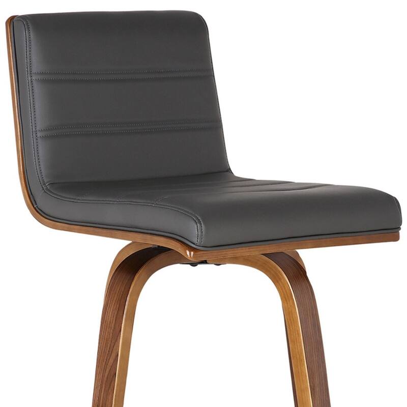 Modern Walnut Swivel Bar Stool with Faux Leather Seat and Low Back Brown Footrest Solid Wood Frame