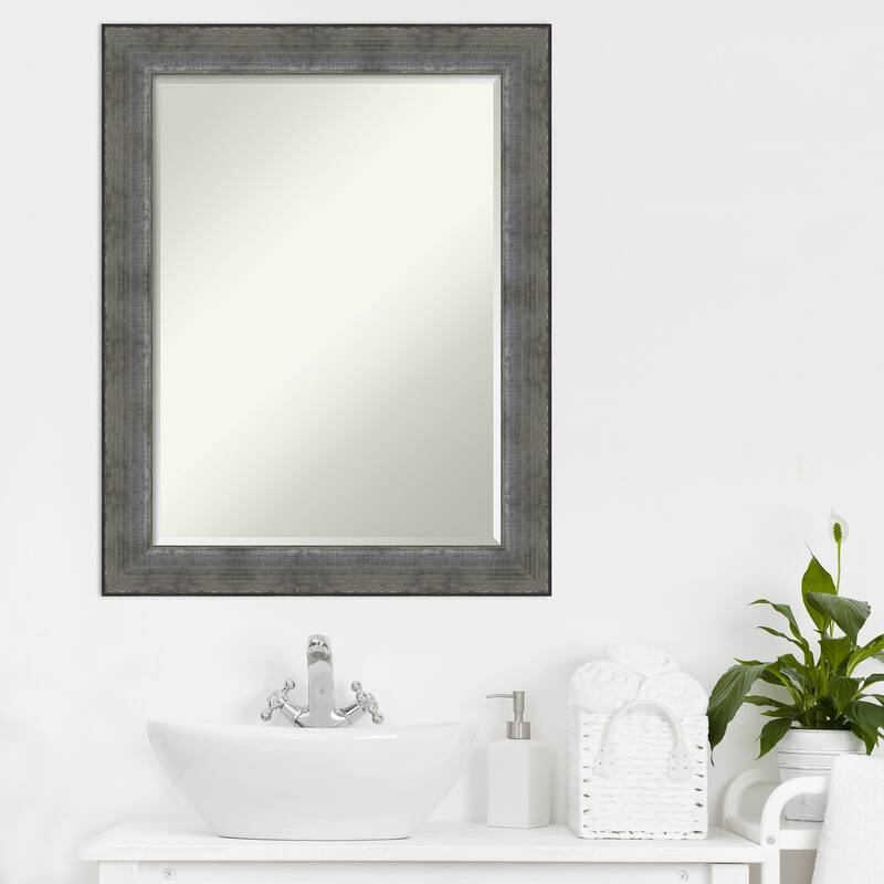 Beveled Wood Bathroom Wall Mirror - Forged Pewter Frame - Forged Pewter