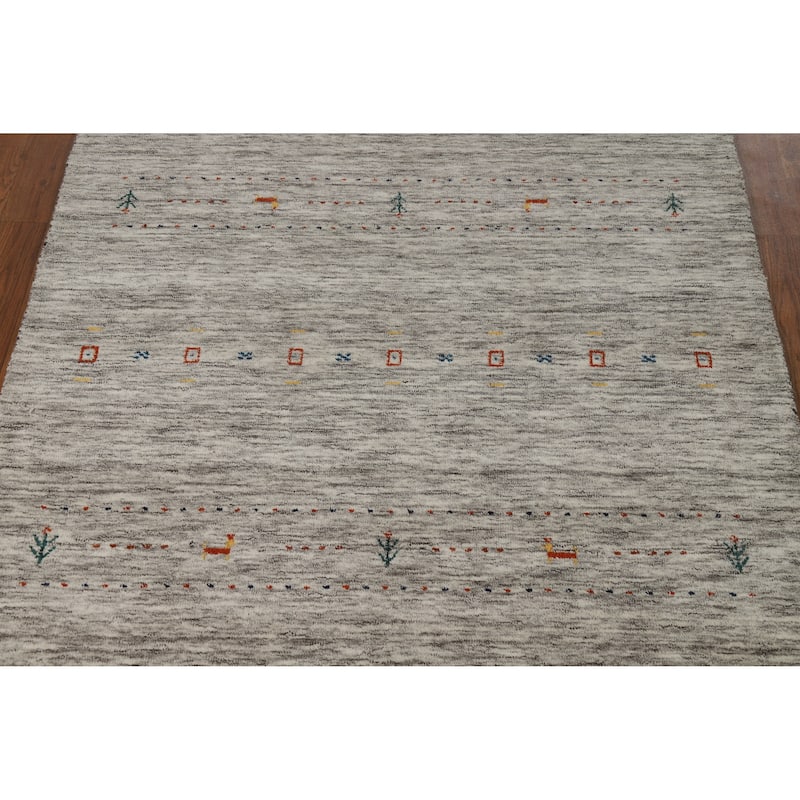 Striped Tribal Gabbeh Oriental Accent Rug Hand-Knotted Wool Carpet - 4'1" x 5'11"