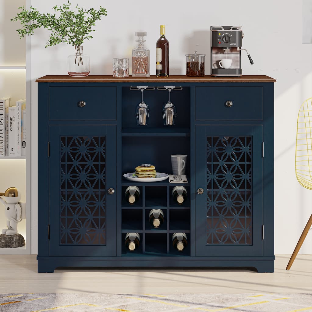 47" Stylish Wine Cabinet with Metal Wine Glass Rack - 47" in Width
