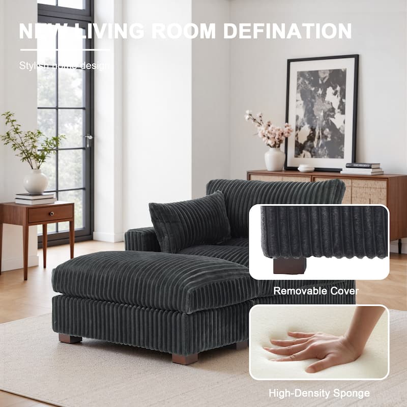 Modren Plush Upholstered Coner Chair and Ottoman Set