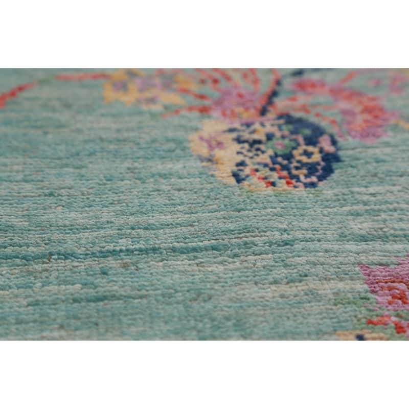 Hand Knotted Oriental 100% Wool Carpet Traditional All-Over Navy Blue & Blues Art Deco Runner Rug - 8' 1'' X 2' 8''