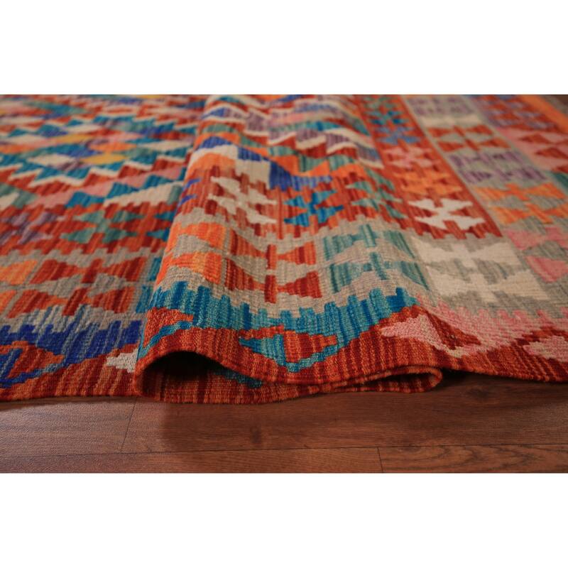 South Western Style Kilim Area Rug Hand-Woven Multi-Color Wool Carpet - 8'1" x 9'10"