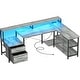 preview thumbnail 62 of 65, Reversible L Shaped Computer Desk with File Drawer & Monitor Stand & Power Outlet & LED Strip, Home Office Desk Corner Desk