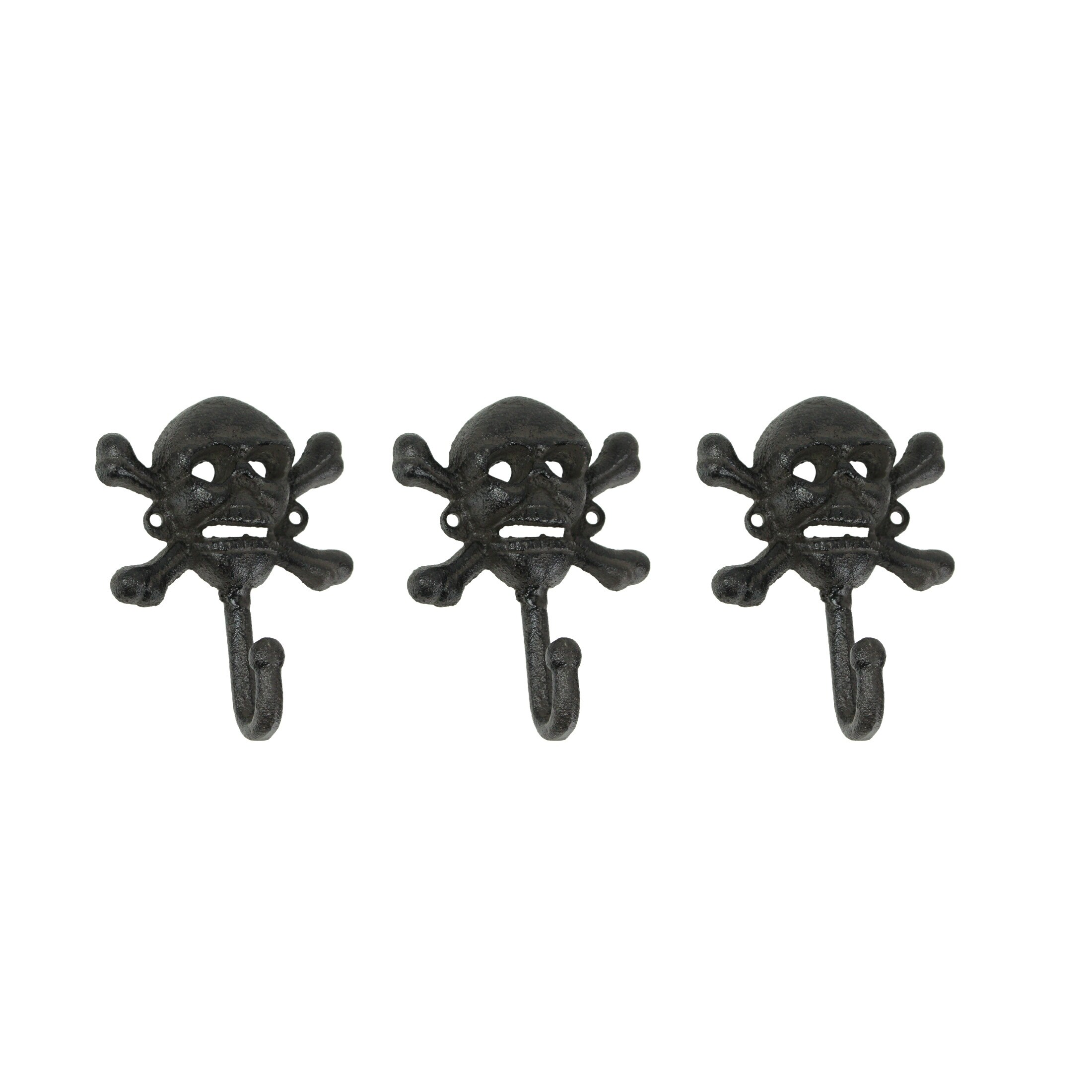 Zeckos Cast Iron Skull And Bones Decorative Wall Hooks Set Of 3