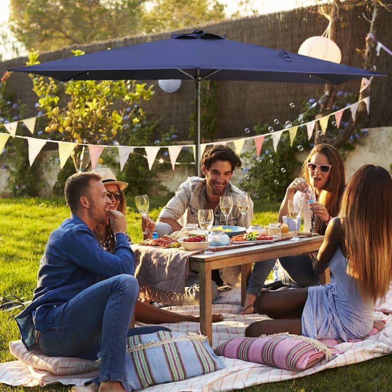 7.5ft * 7.5ft Patio Umbrella with Crank and Push Button Tilt,Outdoor Table Market Umbrella with Aluminum Pole - Dark Green