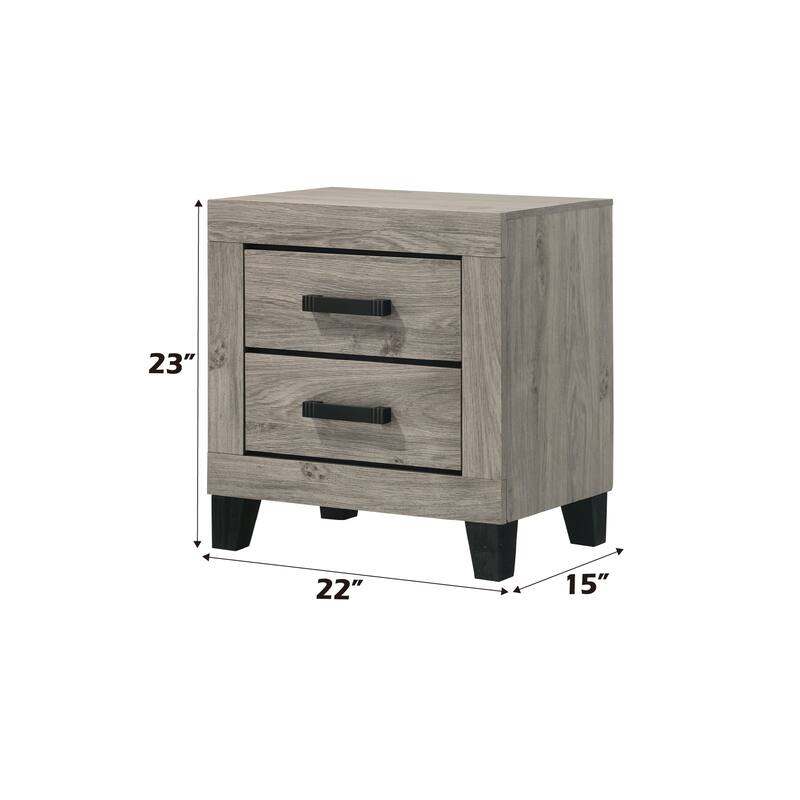 Light Gray Wooden Nightstand with 2 Storage Drawers and Metal Glides