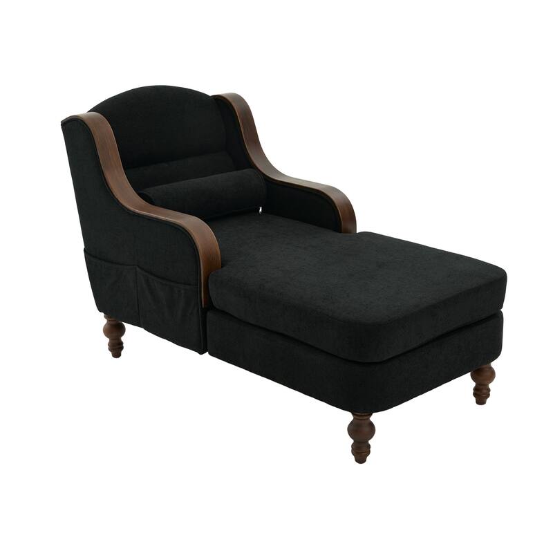 HOMEFUN Chenille Upholstered Wood Frame Oversized Chaise Lounge Single Sofa Bed with Side Pocket for Living Room,Bedroom