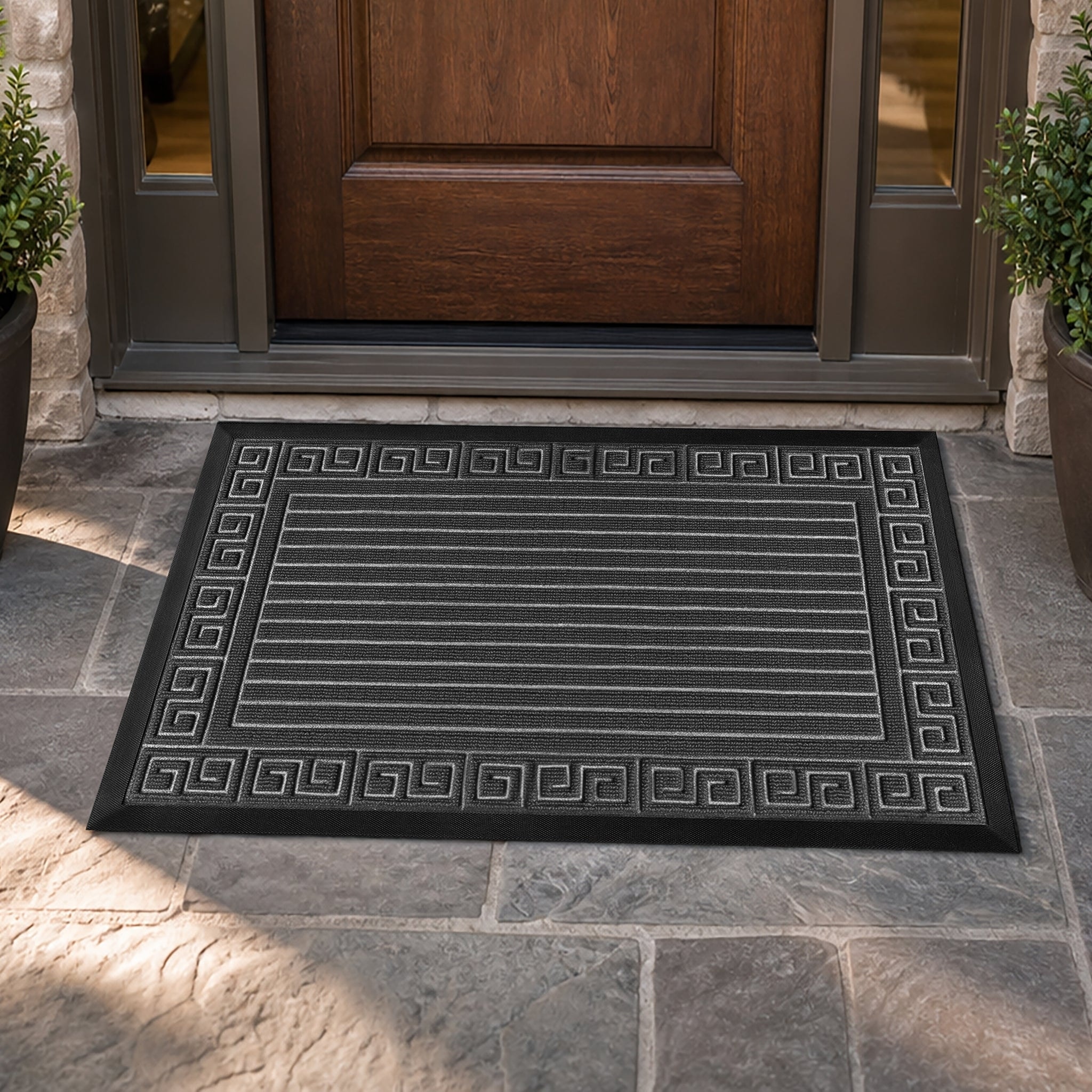 Dark Grey Geometric All-Season Sturdy Absorbent Non-Slip Rubber Backing Multipurpose Door Mat