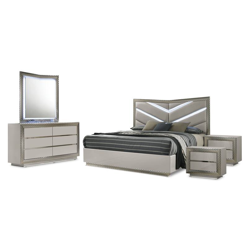 Furniture of America Urene Glam 5-Piece Grey Wood Platform Bedroom Set with LED Light
