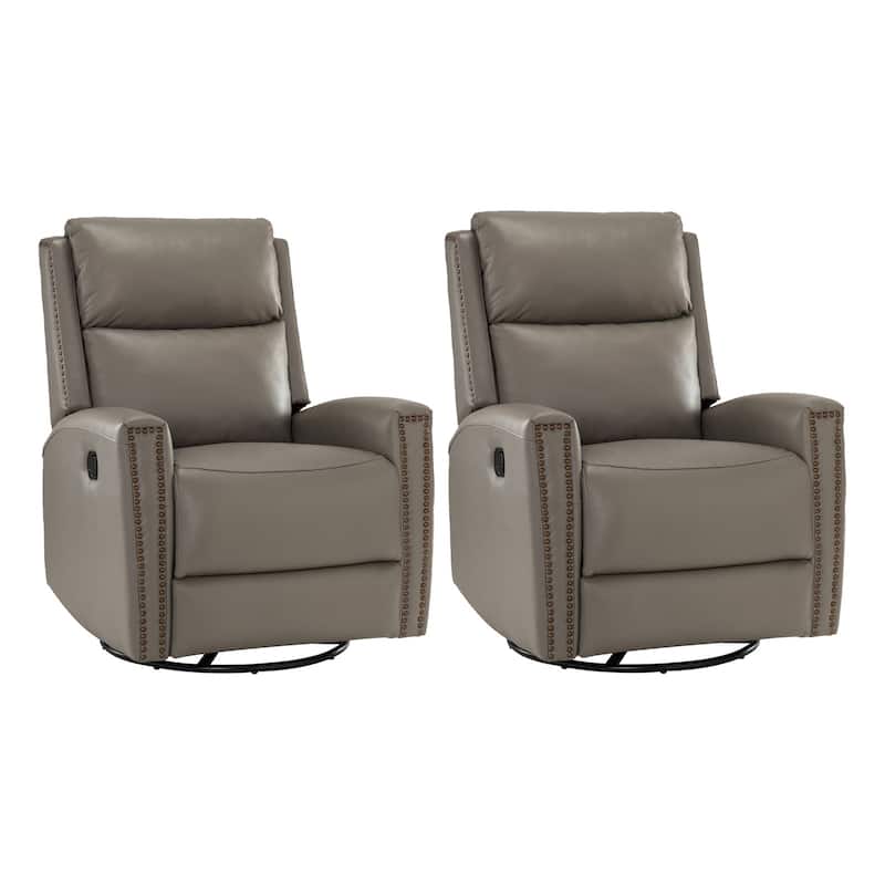 Fiacro 30.31"Wide Modern Genuine Leather Wingback Swivel Rocker Recliner with Nailhead Trims, Set of 2