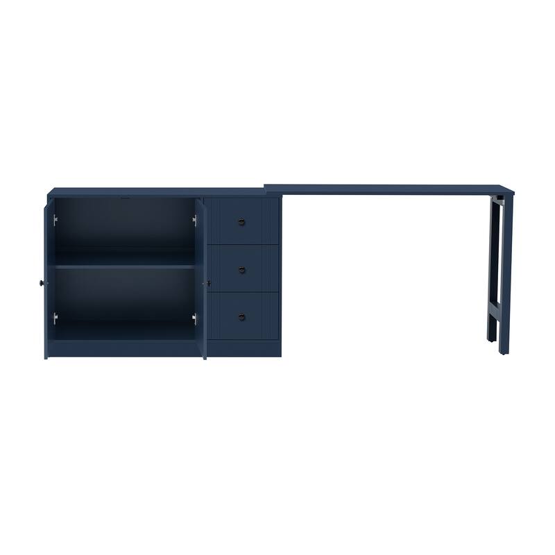 89.7" Wooden Sideboard with Extendable Table, 2 Doors & 3 Drawers Storage Cabinet for Living Room, Study, Kitchen