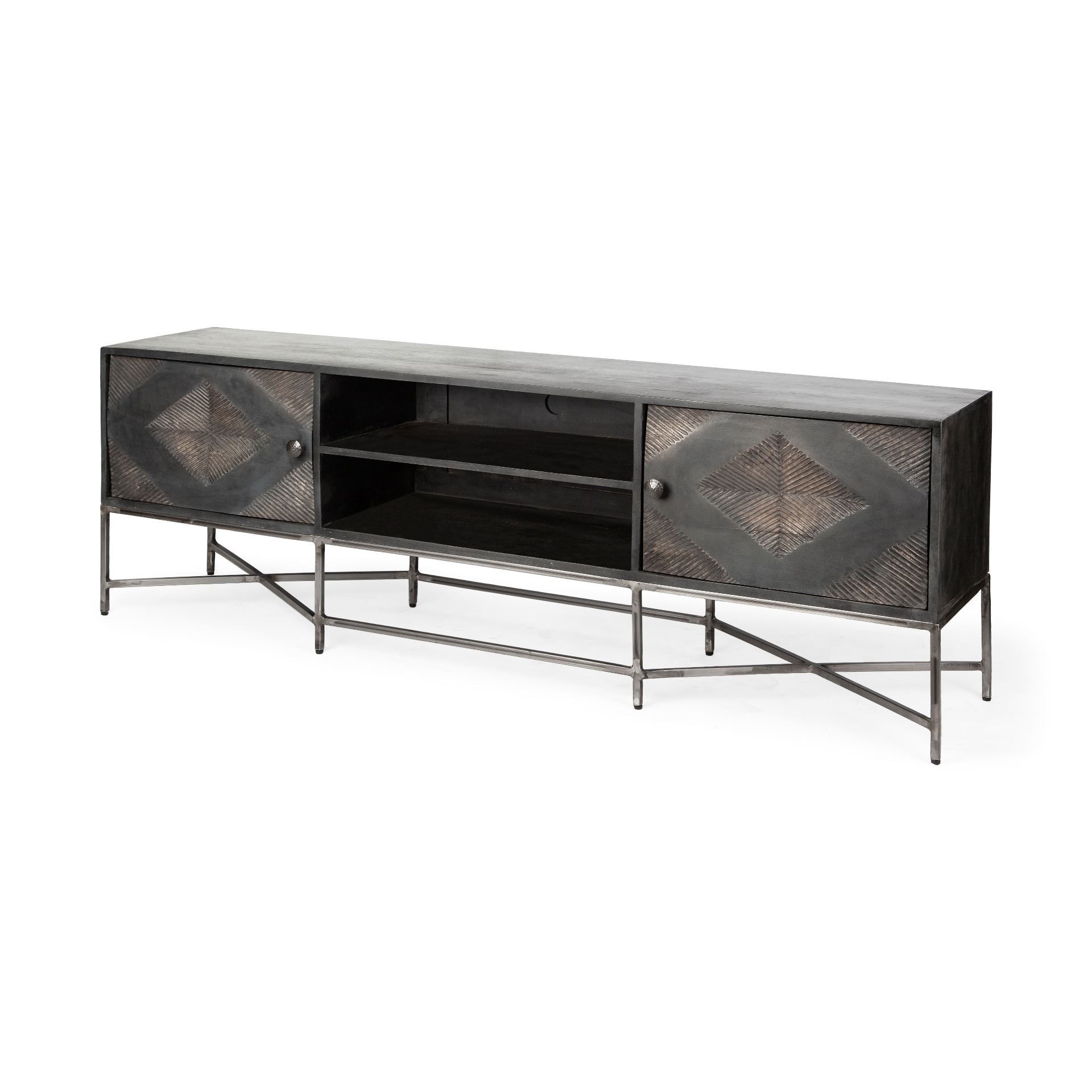 Mercana Hogarth I Dark Brown Solid Wood TV Stand Media Console with Storage, TV up to 81" - 71"W x 16"D x 23.5"H