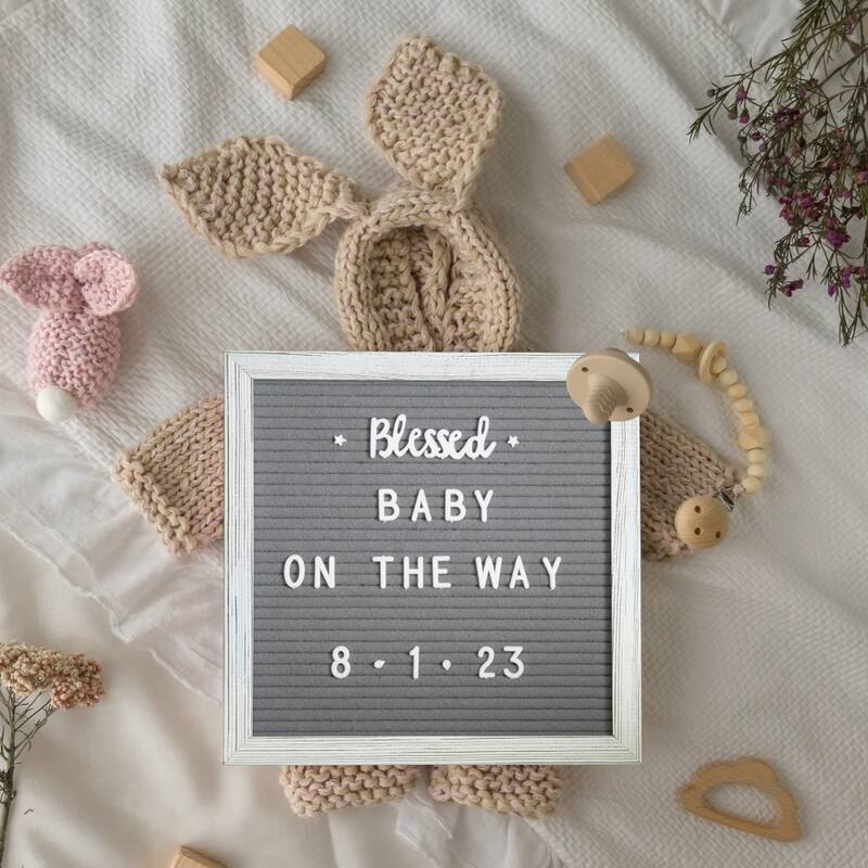 Wood Frame Letter Board with 389 PP Letters and Canvas Carry Bag - 10" x 10" - White Wash/Gray