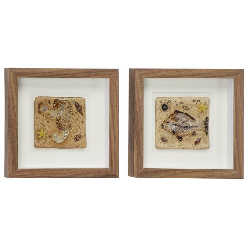 Wooden Sea Life Shadow Box - Set of 2 Brown - Roche River Decor - Brown