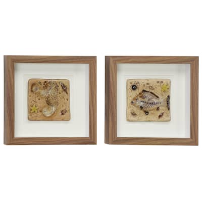 Wooden Sea Life Shadow Box - Set of 2 Brown - Roche River Decor