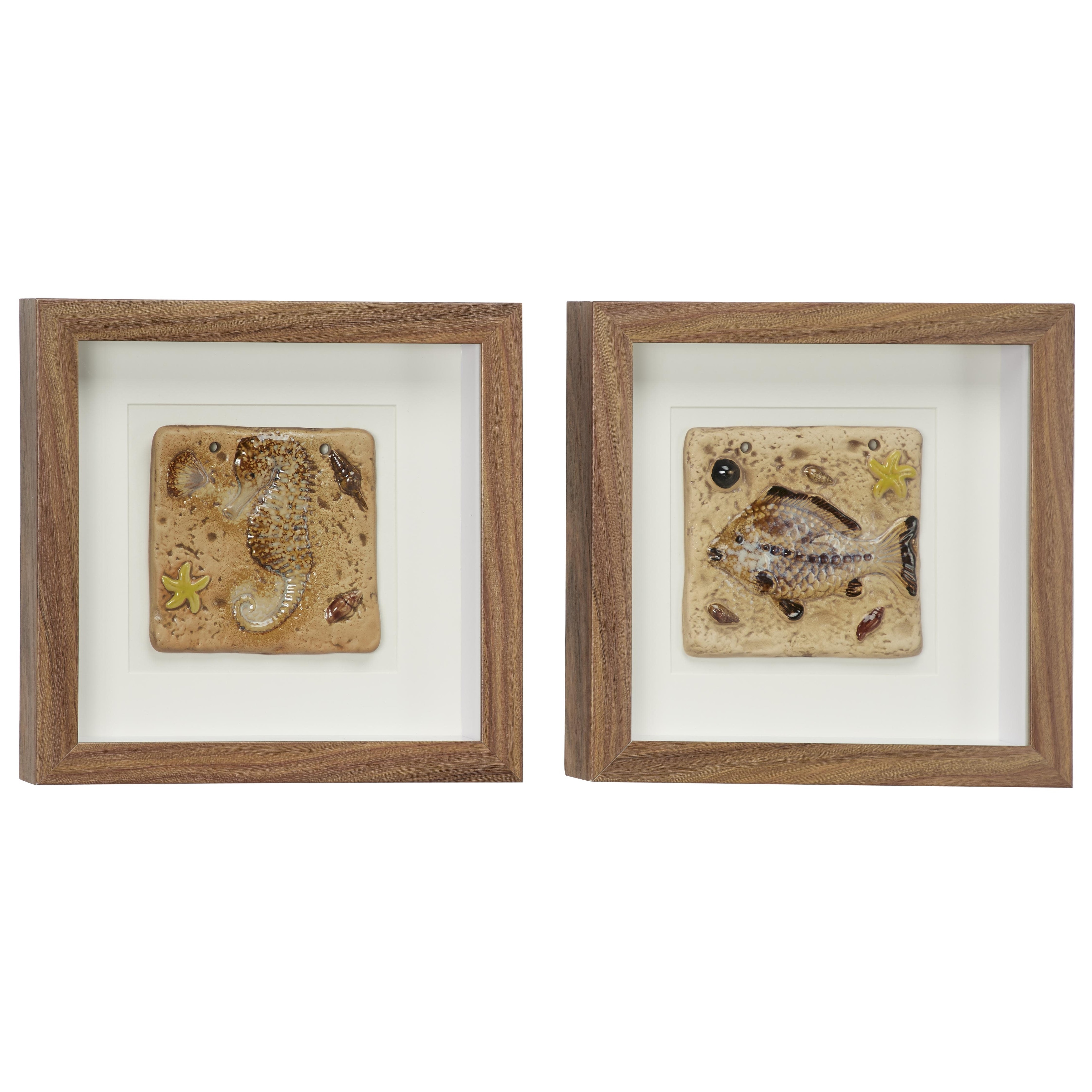 Wooden Sea Life Shadow Box - Set of 2 Brown - Roche River Decor