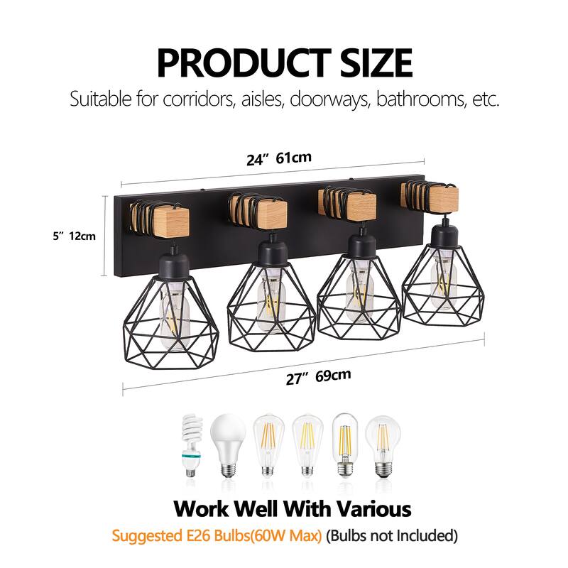 24" Modern Geometric 4-Light Vanity Light Fixture