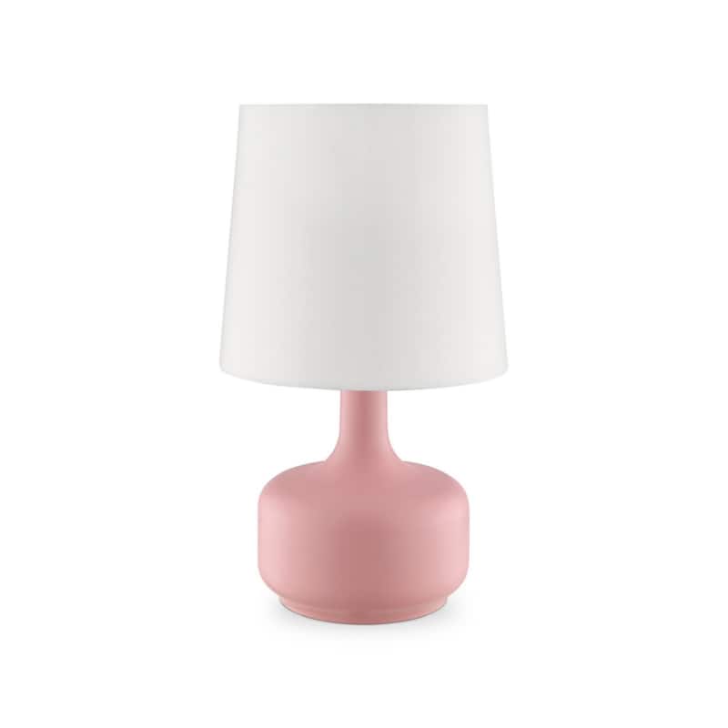 Metal Touch Table Lamp with White Linen Empire Shade - 10” x 10” x 17.25” (D x W x H)