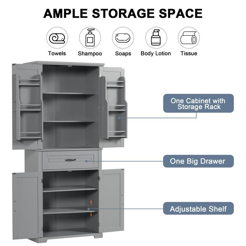 Bathroom Floor Cabinet, Freestanding Storage Cabinet with Doors and Drawer, Kitchen Cupboard with Adjustable Shelf