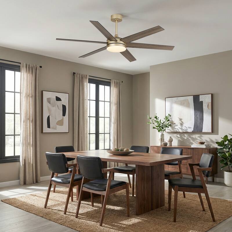 Vaczon 60" Transitional Gold Reversible Blades Smart Ceiling Fan with Dimmable LED Light and Remote