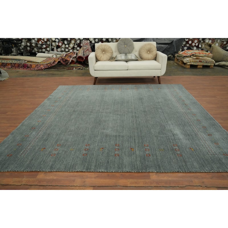 Hand Knotted Oriental 100% Wool Carpet Tribal Animal Pictorial Greys & Charcoal Gabbeh Area Rug - 8' 8'' X 8' 11''