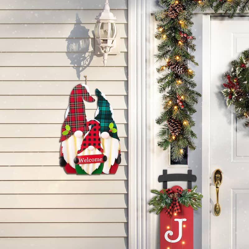 Glitzhome Metal Christmas Snowman Nutcracker Gnome Family Yard Stakes Wall Decor
