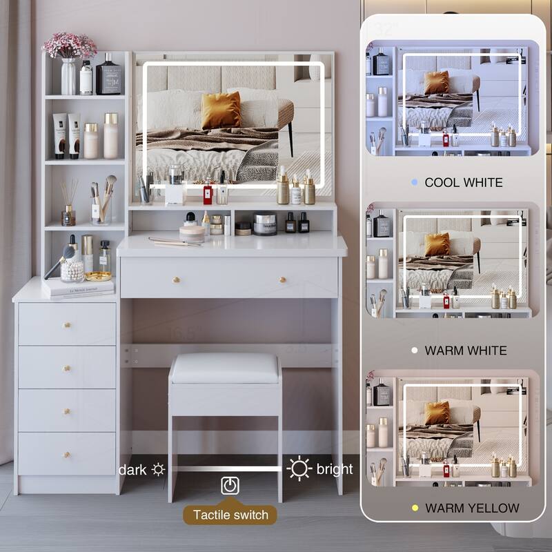 Spacious and Stylish Vanity Table Set with Advanced Mirror Light System