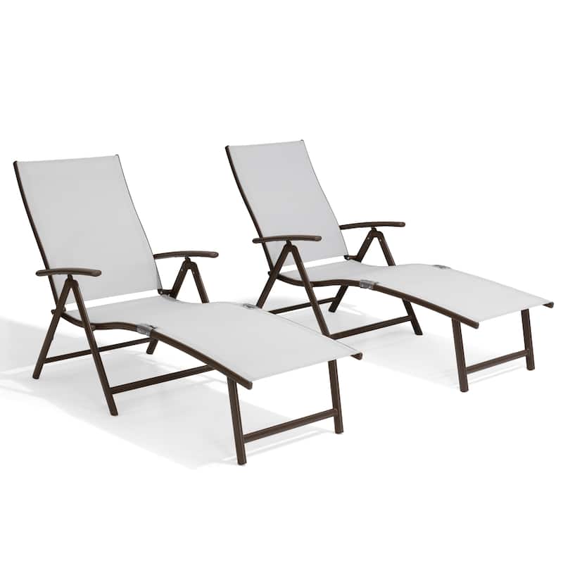 Crestlive Products Outdoor Aluminum Folding Adjustable Chaise Lounge Chair - Light Gray - 2PC