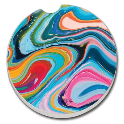 Counterart Absorbent Stoneware Car Coaster, Hello Color - Swirl, Set of 2 - 2.5