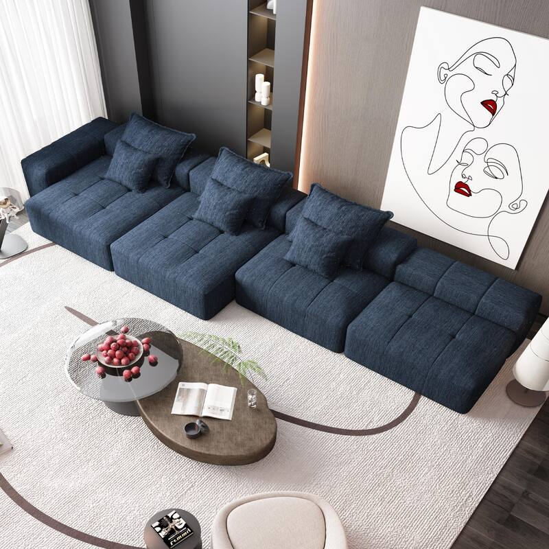 Modern Oversized Chenille Modular Sectional Sofa Tufted Sofa with 6 Pillows and Ottoman for Living Room