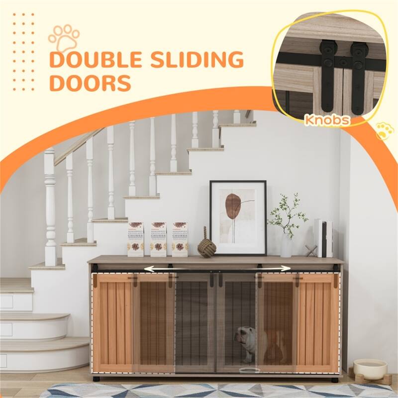 Walnut Dog Pet Cages with Removable Divider Suitable for Small-Large Dogs