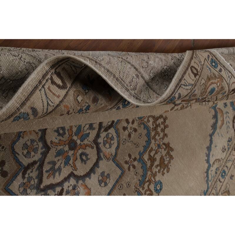 Hand Knotted Oriental 100% Wool Carpet Traditional Medallion Beige & Ivories Tabriz Area Rug - 11' 7'' X 8' 4''