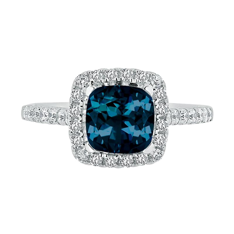 Auriya 1 1/4ct Cushion-cut London Blue Topaz and Halo Diamond Engagement Ring 1/2cttw 14k Gold