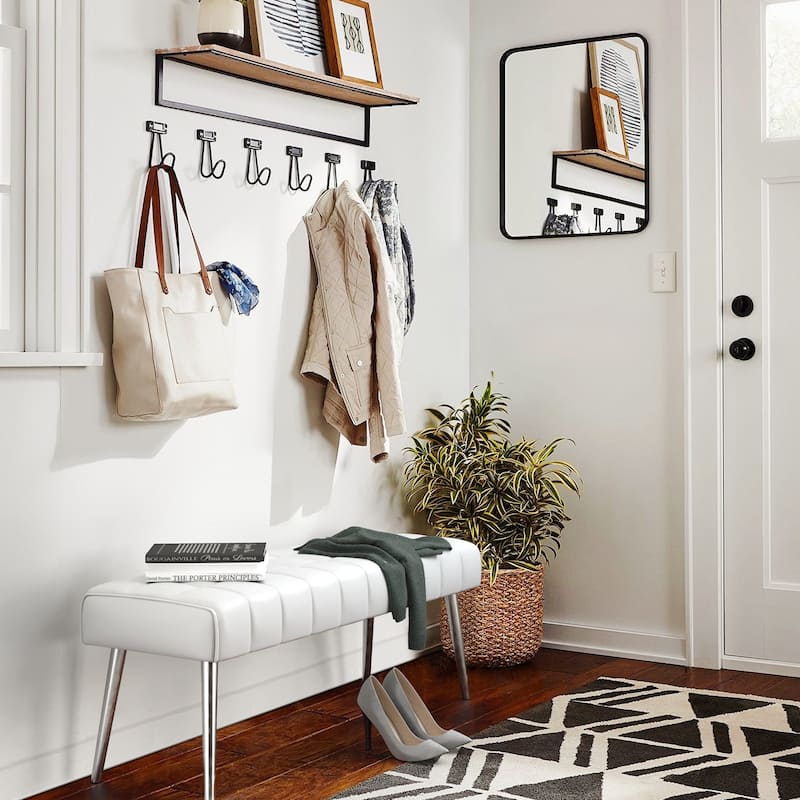 Upholstered Leather Entryway Bench, Bedroom Bench for End of Bed - 44.5"L