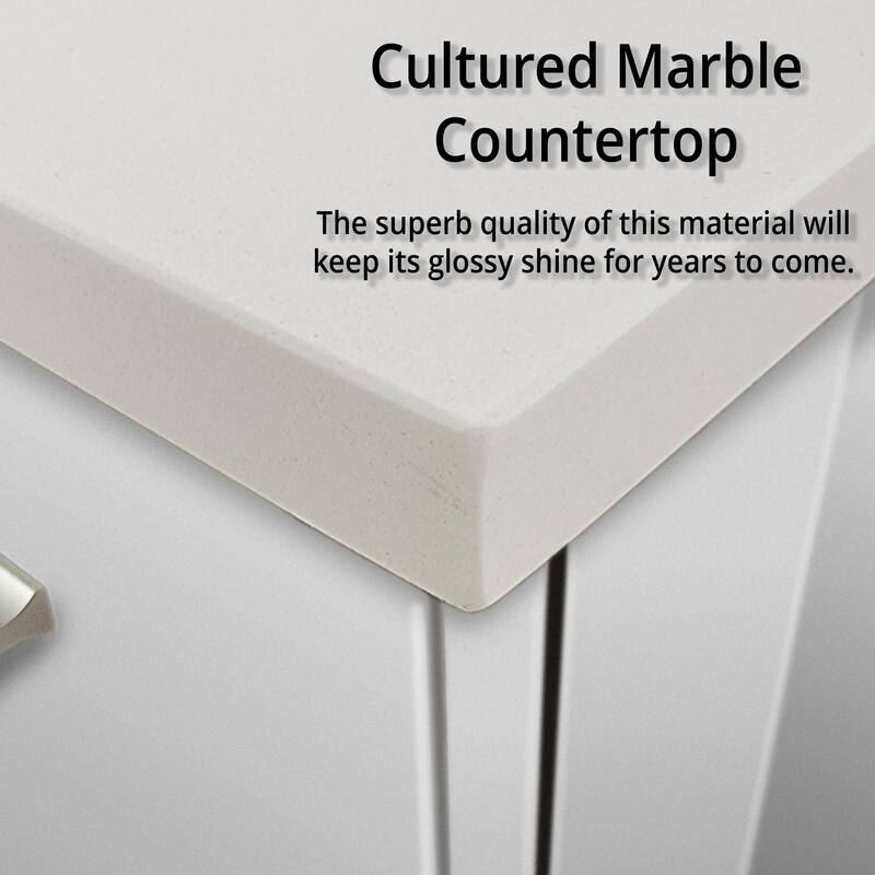 30" Marble Top Bathroom Vanity with Soft-Close Doors, 30" x 32" Mirror & Monte Chrome Faucet - Compact Design