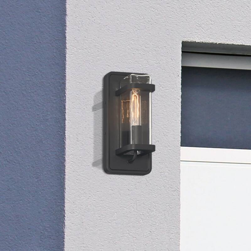 Pearl Street 6 in. 1-Light Black Modern Outdoor Wall Lantern with Clear Glass Shade - 12