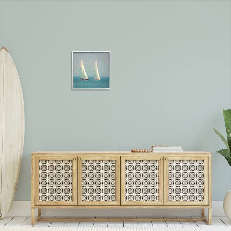 Stupell Two Sailboats Floating Foggy Ocean Weather Painting Framed Wall Art, Design by Graffitee Studios - Blue