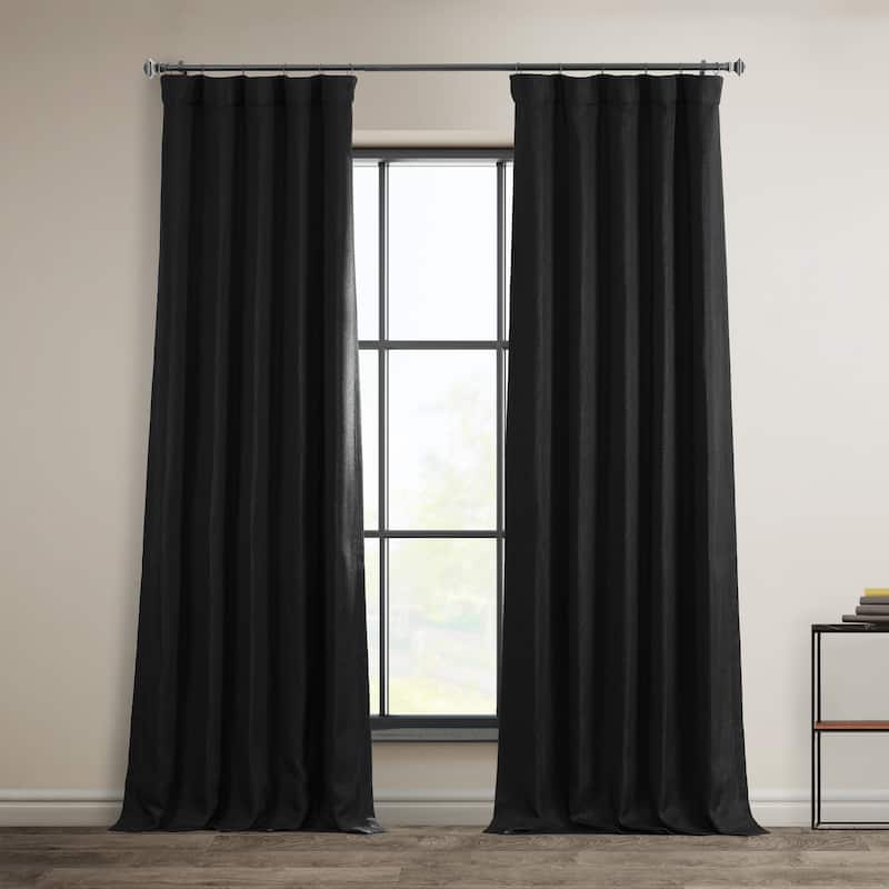 Exclusive Fabrics Faux Linen Room Darkening Curtain (1 Panel) - 50 x 84 - Essential Black