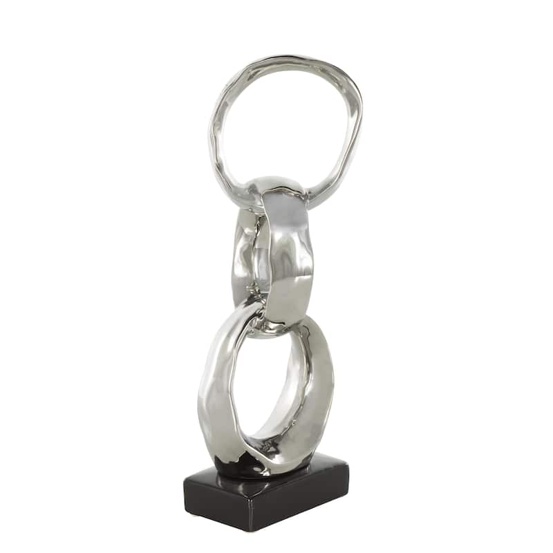 Ceramic Interlocked Ring Abstract Decorative Sculpture with Black Base - Silver or Gold
