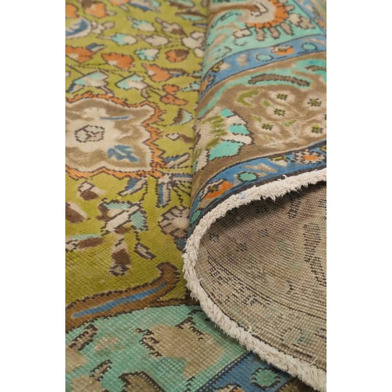 Hand Knotted Oriental 100% Wool Carpet Traditional Floral Green Tabriz Area Rug - 11' 1'' X 8' 2''